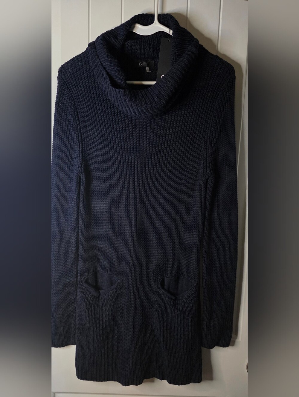 Oly Cowl Neck Long Knit Sweater Dress - Navy NWT M